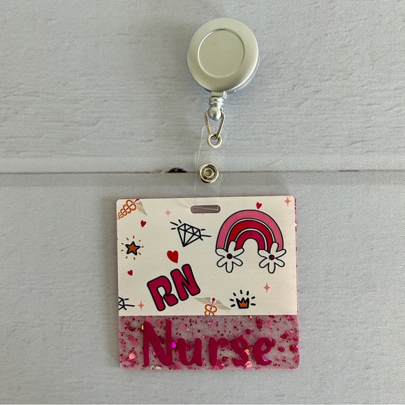 Glitter Badge Buddy | Nurse Card Holder | RN ID Tag Backer and Retractable Reel - Picture 3 of 11
